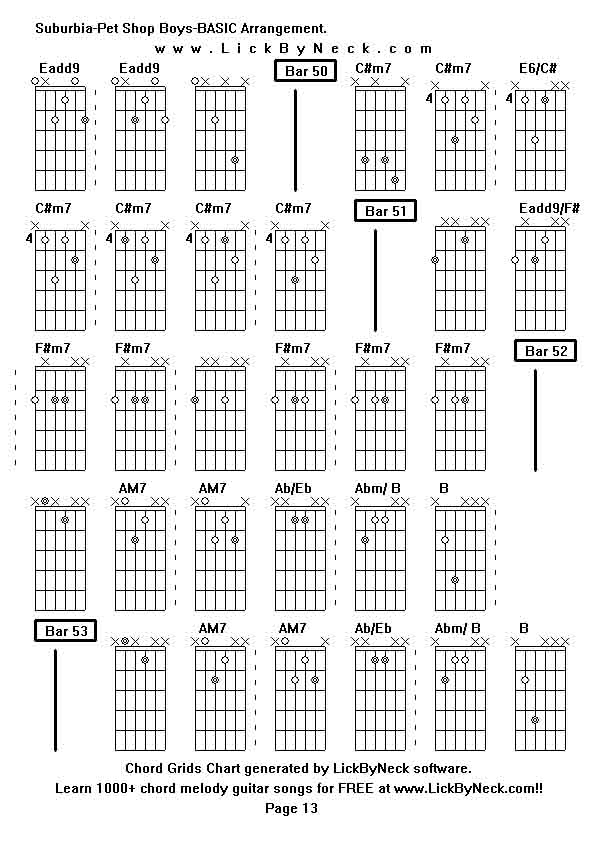 Chord Grids Chart of chord melody fingerstyle guitar song-Suburbia-Pet Shop Boys-BASIC Arrangement,generated by LickByNeck software.